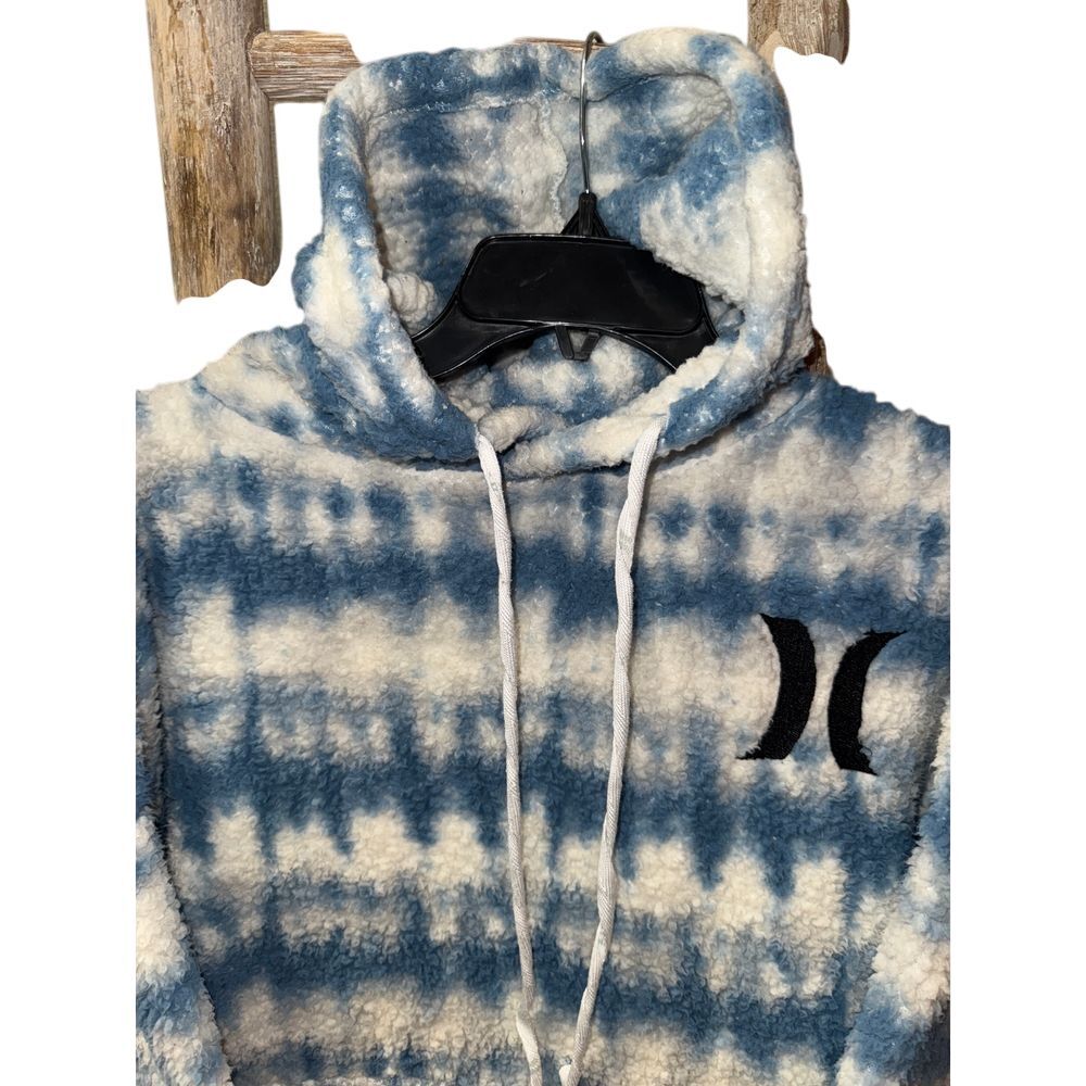 Hurley Sherpa Hoodie Pullover Sweatshirt Denim Blue White Tie Dye Size Small - Picture 2 of 7